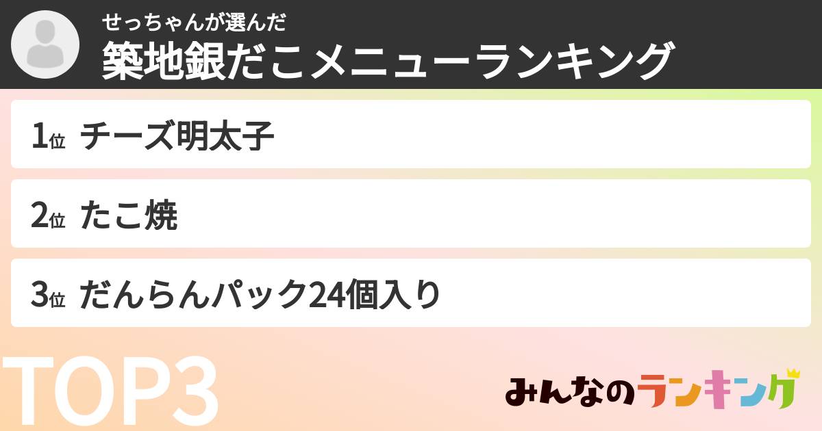せっちゃんさんの「築地銀だこメニューランキング」