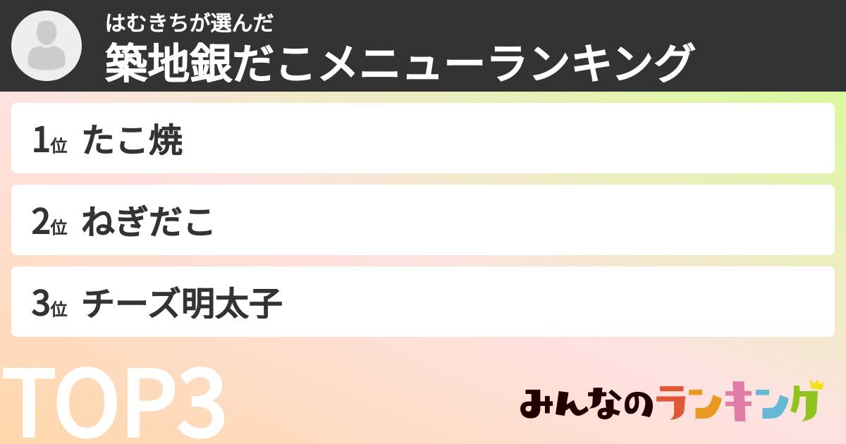 はむきちさんの「築地銀だこメニューランキング」