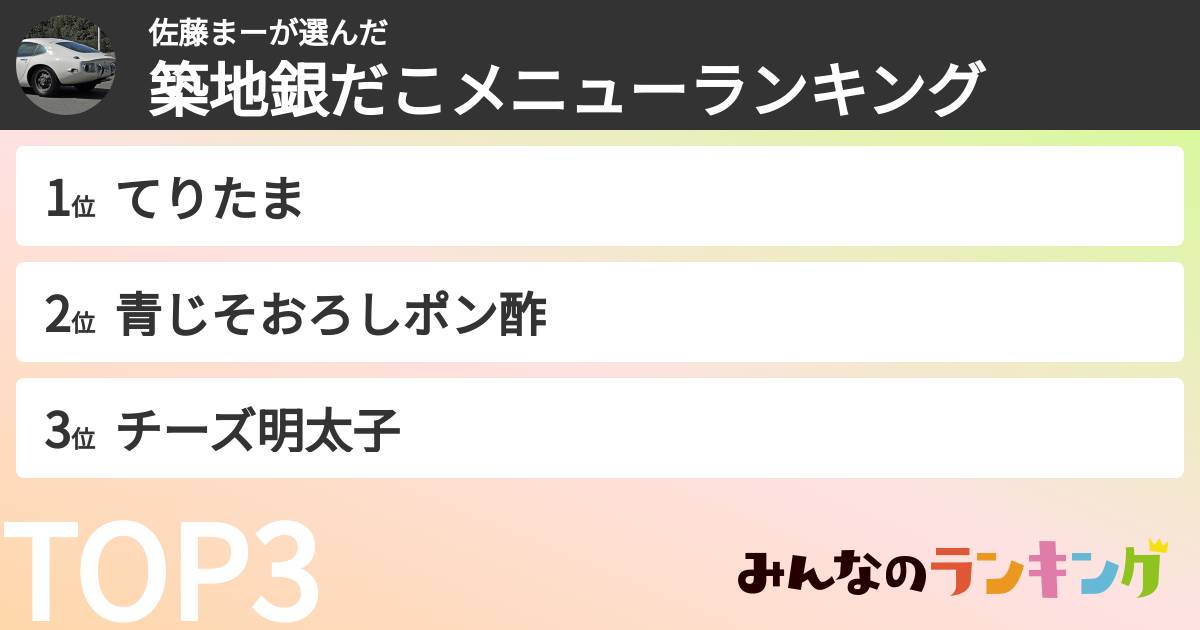 佐藤まーさんの「築地銀だこメニューランキング」