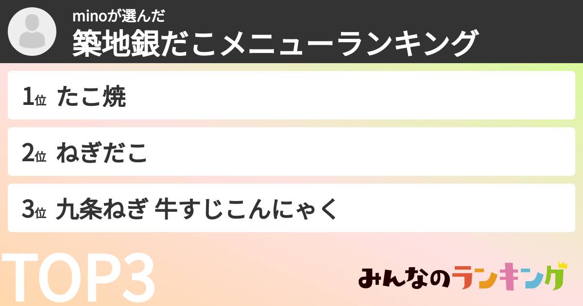 minoさんの「築地銀だこメニューランキング」