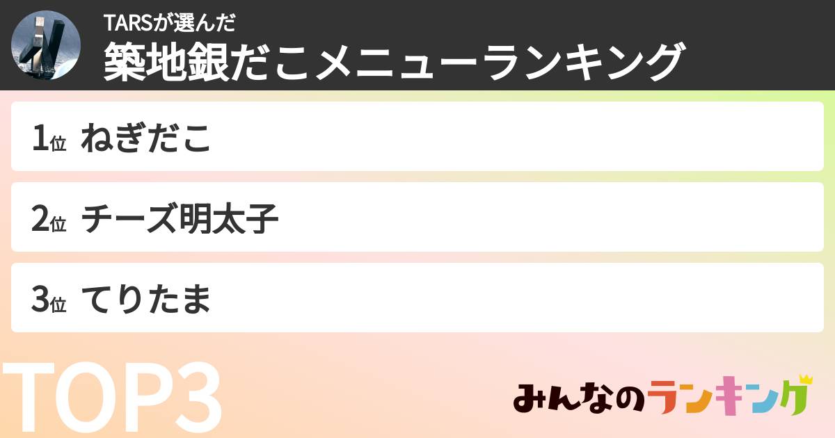 TARSさんの「築地銀だこメニューランキング」