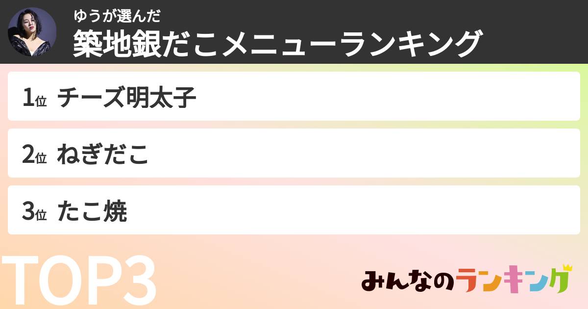 ゆうさんの「築地銀だこメニューランキング」