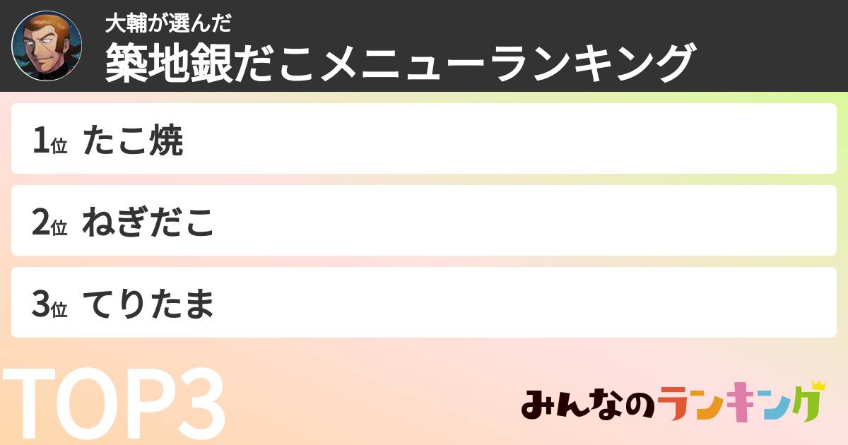 大輔さんの「築地銀だこメニューランキング」