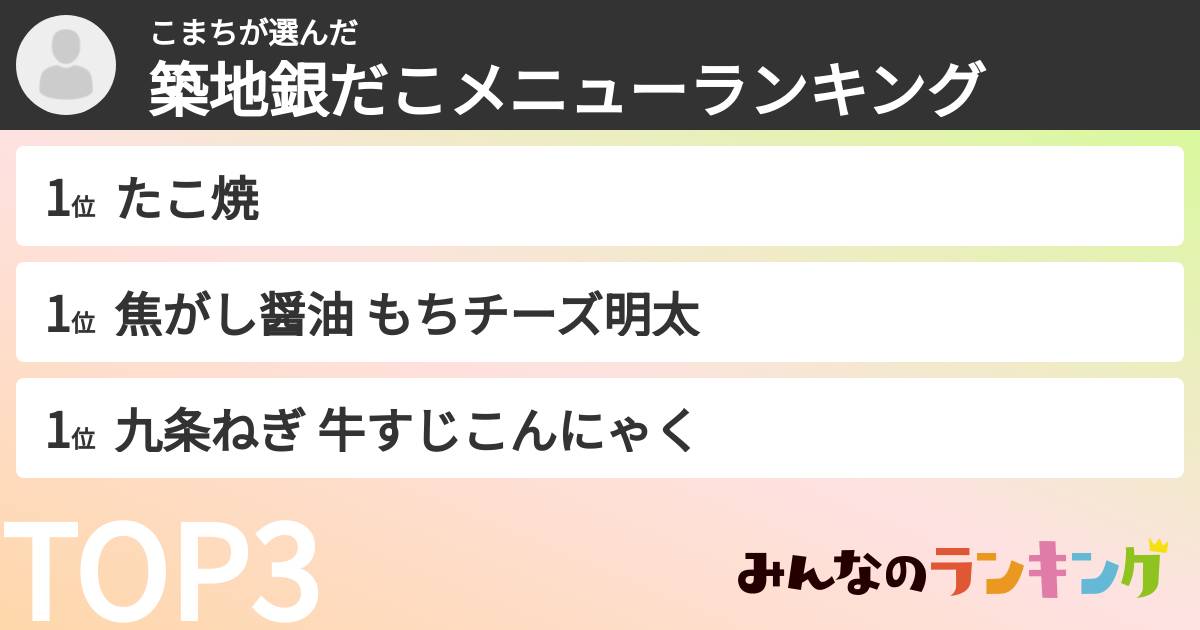 こまちさんの「築地銀だこメニューランキング」