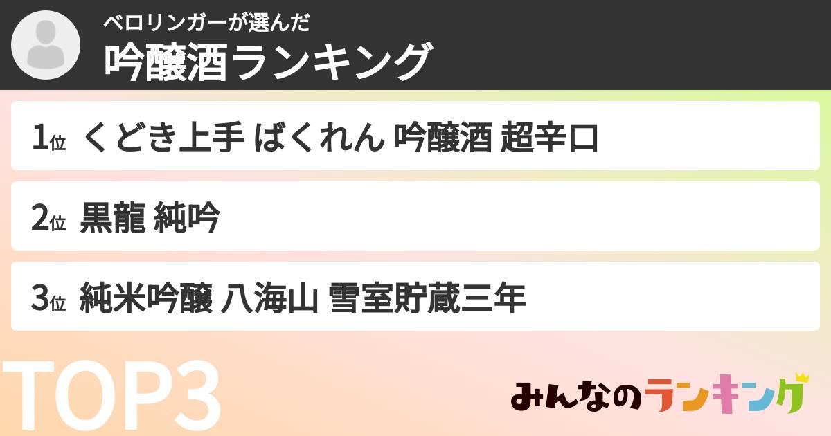 ベロリンガーさんの「吟醸酒ランキング」