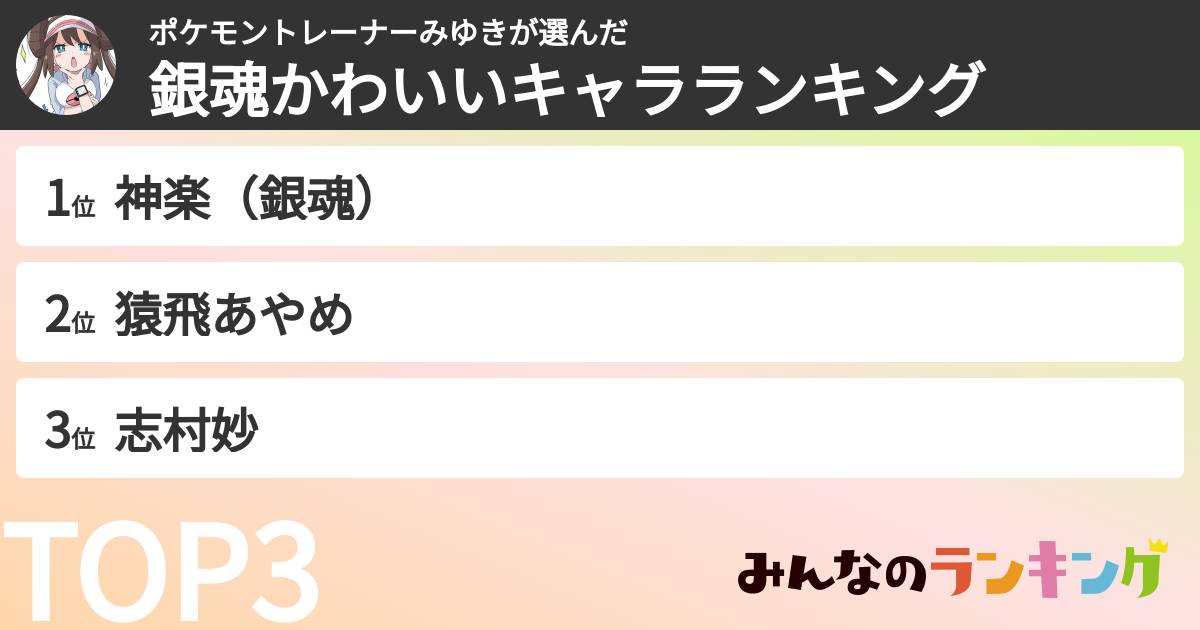 ポケモントレーナーみゆきさんの「銀魂かわいいキャラランキング」