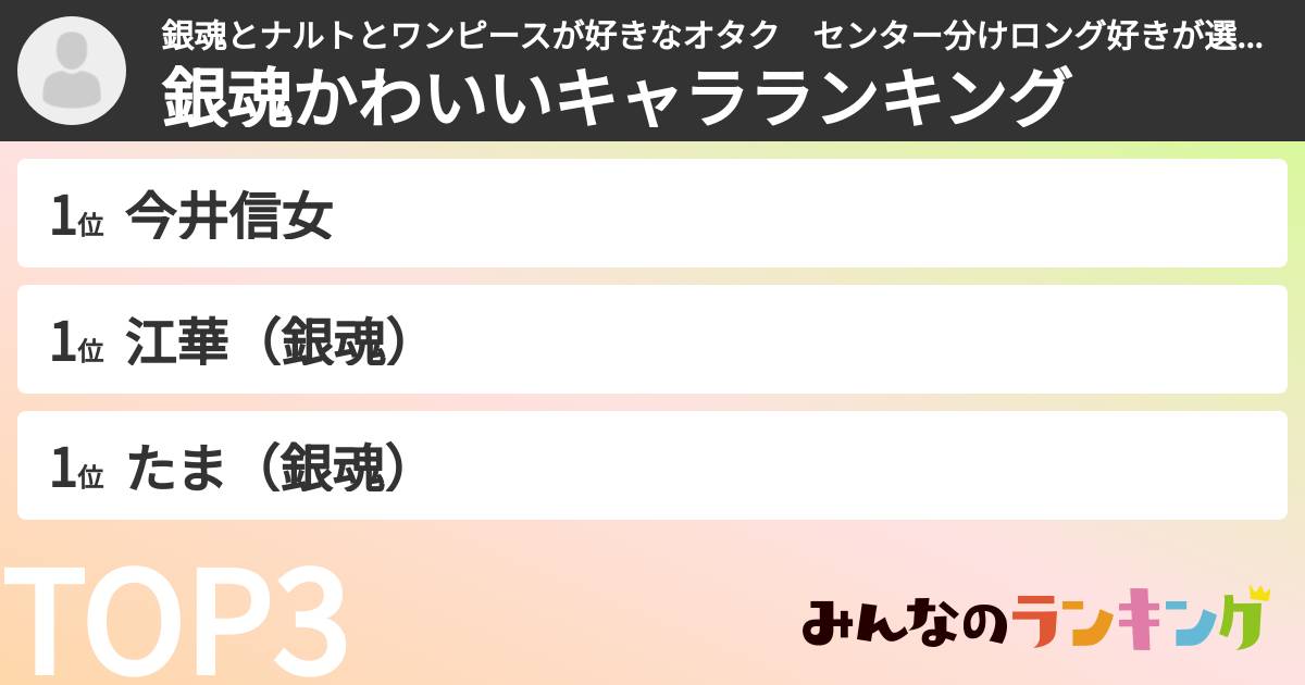 銀魂とナルトとワンピースが好きなオタク　センター分けロング好きさんの「銀魂かわいいキャラランキング」
