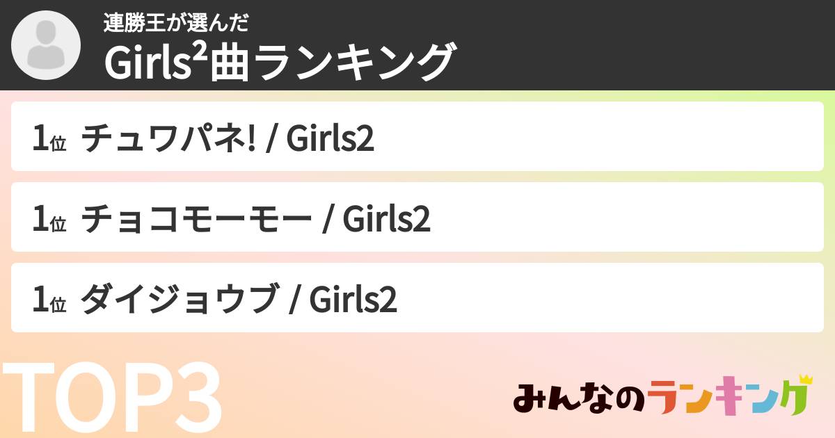 連勝王さんの「Girls²曲ランキング」