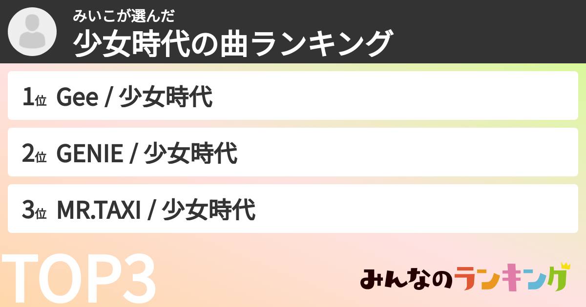 みいこさんの「少女時代の曲ランキング」