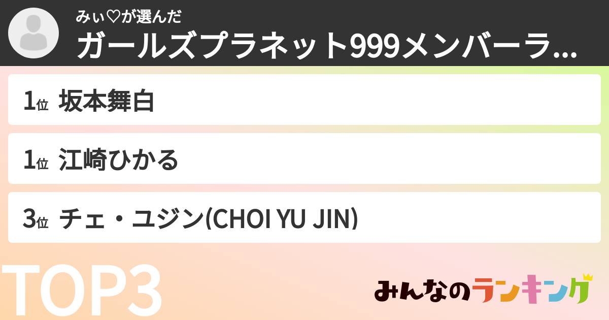 みぃ♡さんの「ガールズプラネット999メンバーランキング」