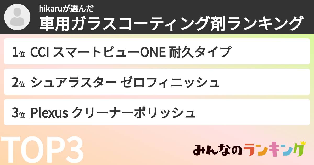 hikaruさんの「車用ガラスコーティング剤ランキング」