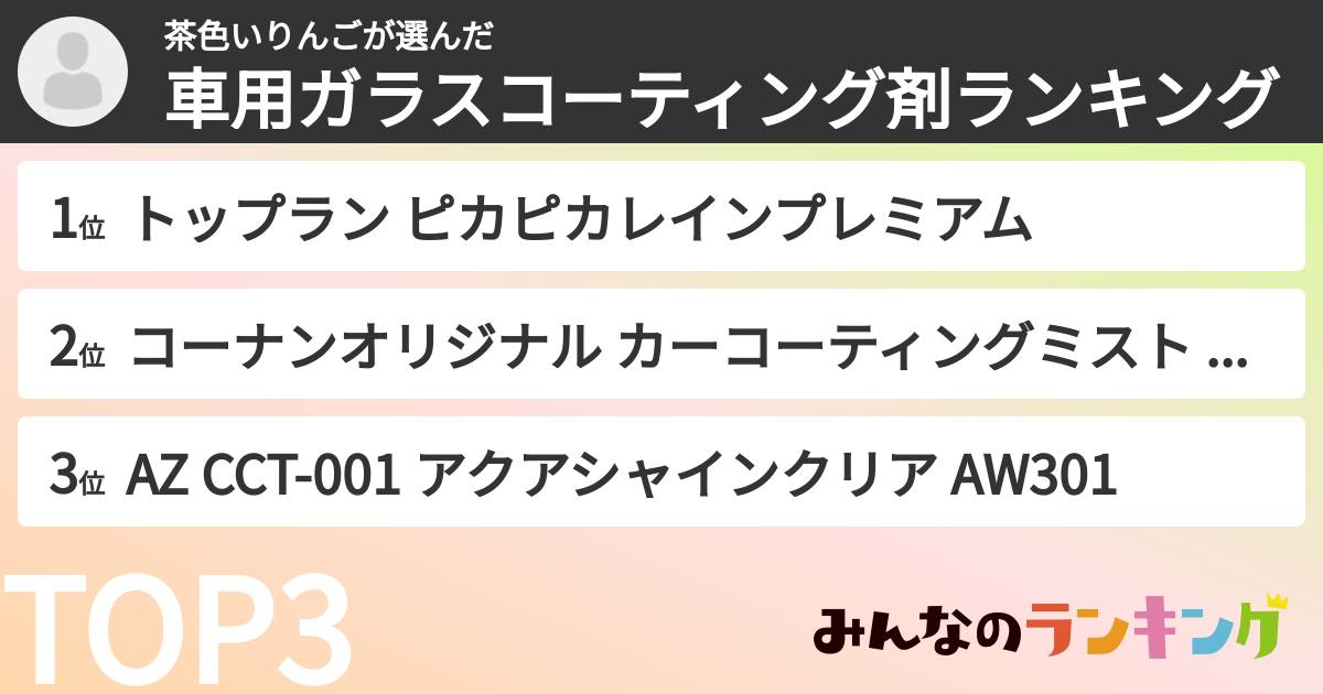 茶色いりんごさんの「車用ガラスコーティング剤ランキング」