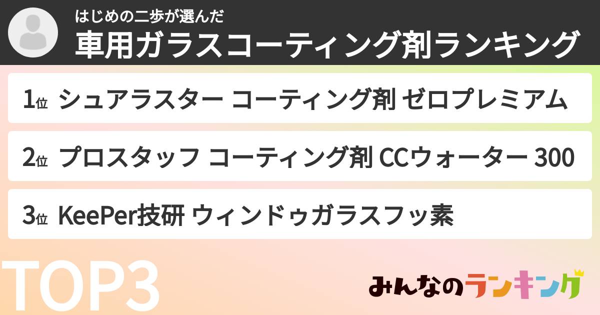 はじめの二歩さんの「車用ガラスコーティング剤ランキング」