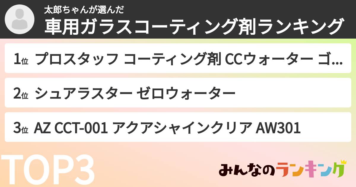 太郎ちゃんさんの「車用ガラスコーティング剤ランキング」