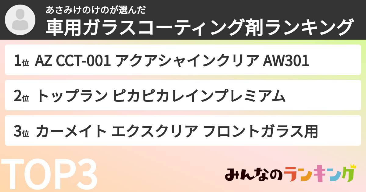 あさみけのけのさんの「車用ガラスコーティング剤ランキング」