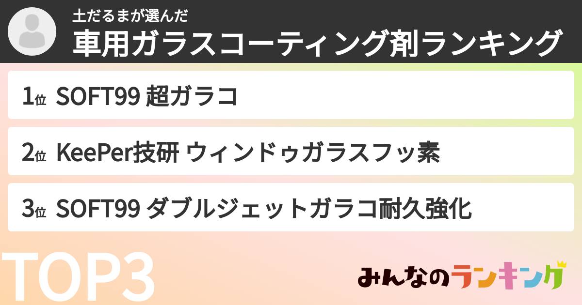 土だるまさんの「車用ガラスコーティング剤ランキング」