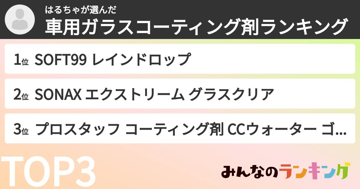 はるちゃさんの「車用ガラスコーティング剤ランキング」