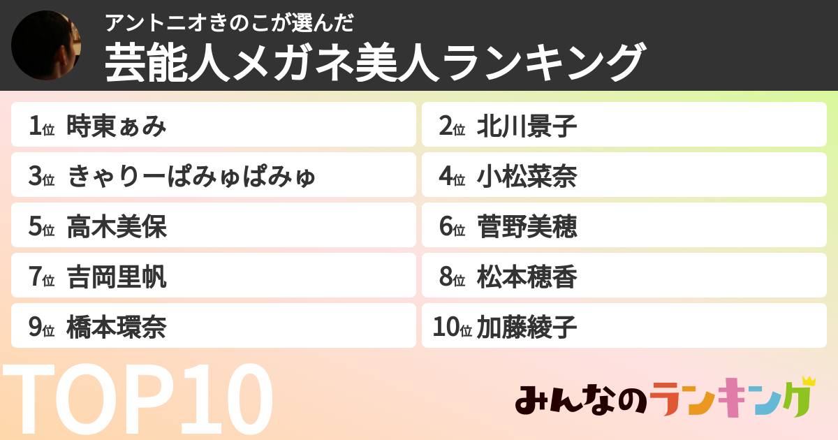 アントニオきのこさんの「芸能人メガネ美人ランキング」