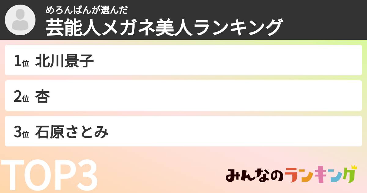 めろんぱんさんの「芸能人メガネ美人ランキング」