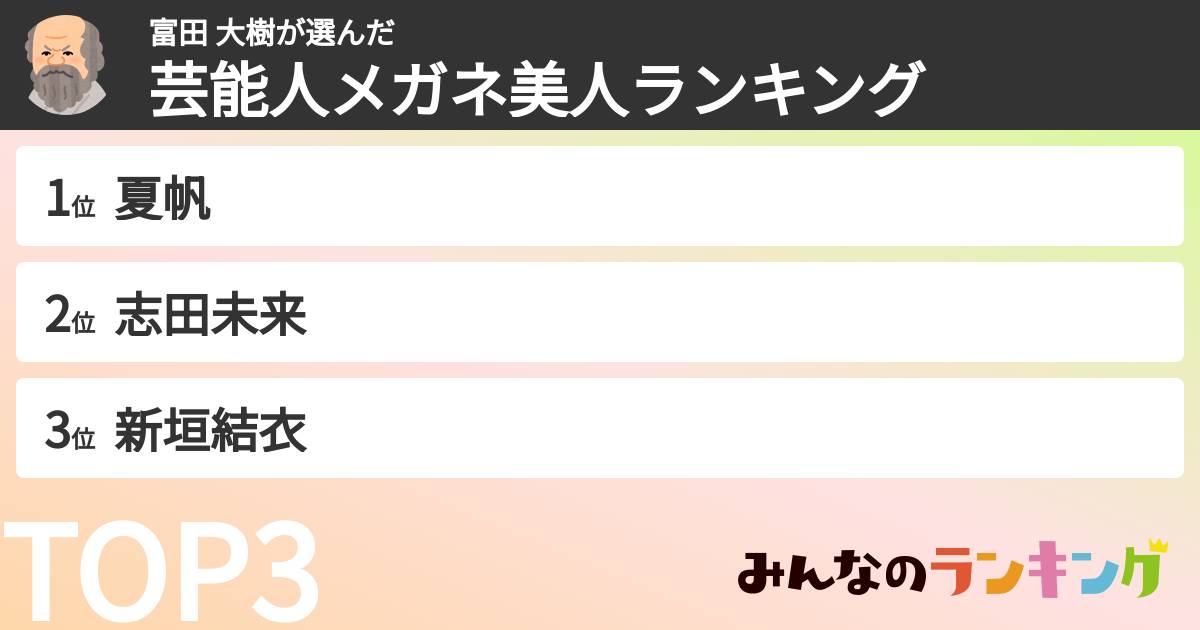 富田 大樹さんの「芸能人メガネ美人ランキング」