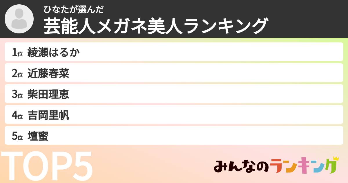 ひなたさんの「芸能人メガネ美人ランキング」