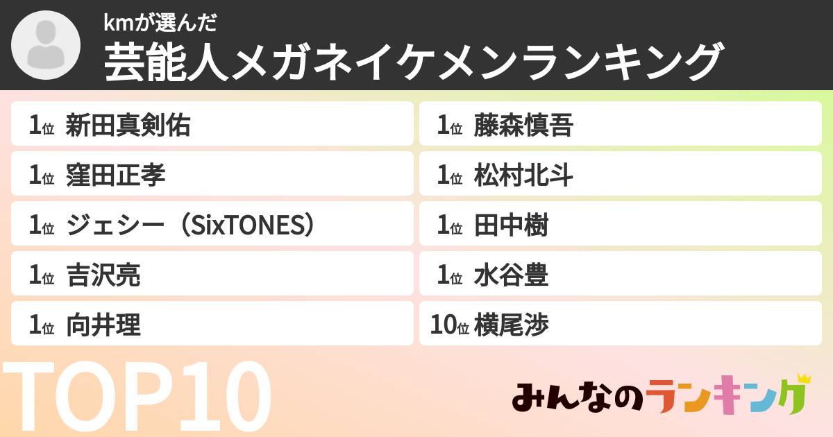 kmさんの「芸能人メガネイケメンランキング」