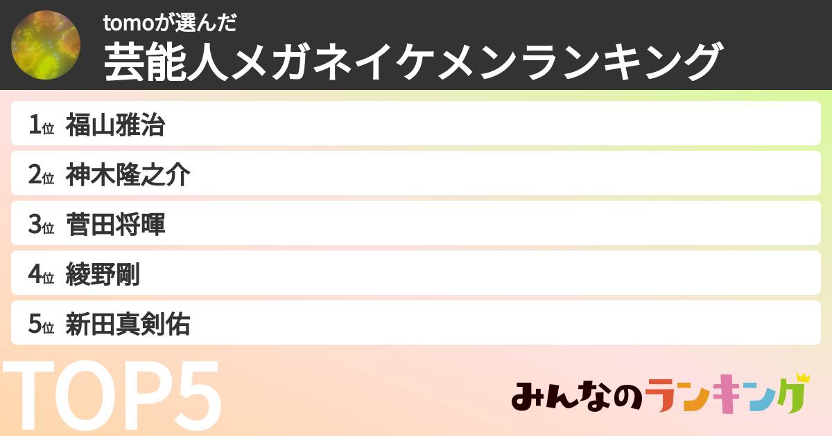 tomoさんの「芸能人メガネイケメンランキング」