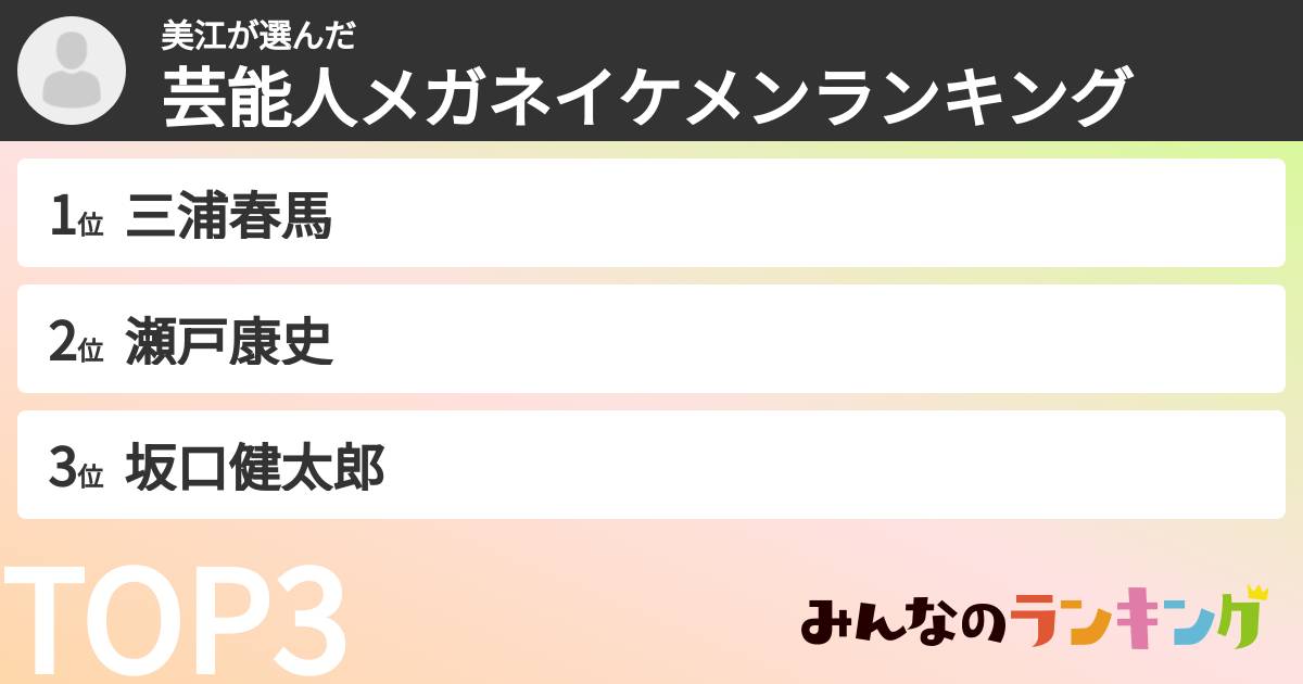 美江さんの「芸能人メガネイケメンランキング」