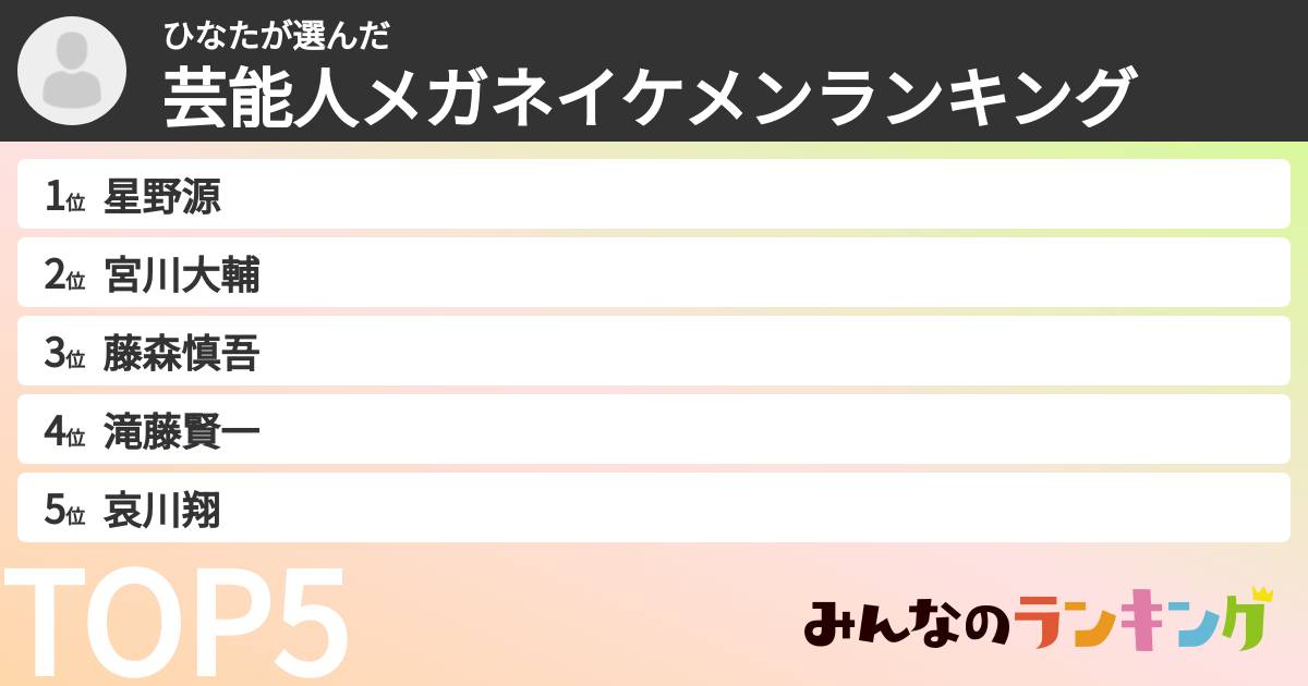 ひなたさんの「芸能人メガネイケメンランキング」
