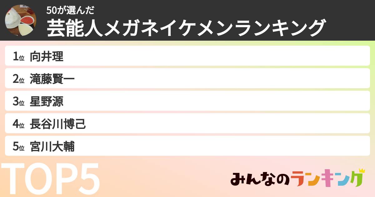 50さんの「芸能人メガネイケメンランキング」