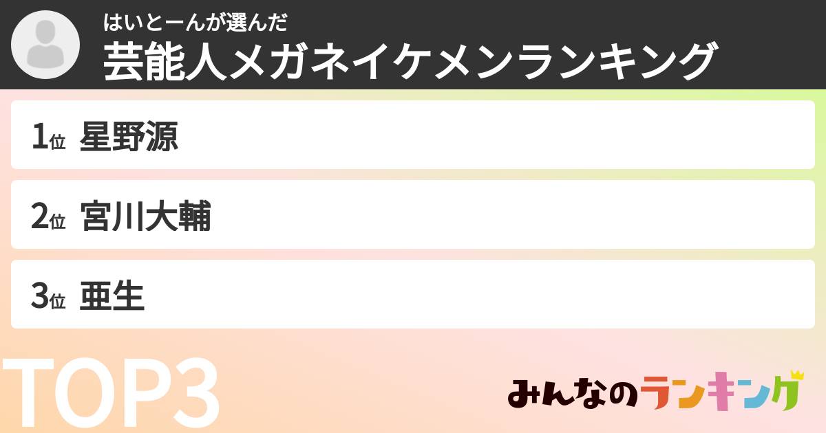 はいとーんさんの「芸能人メガネイケメンランキング」
