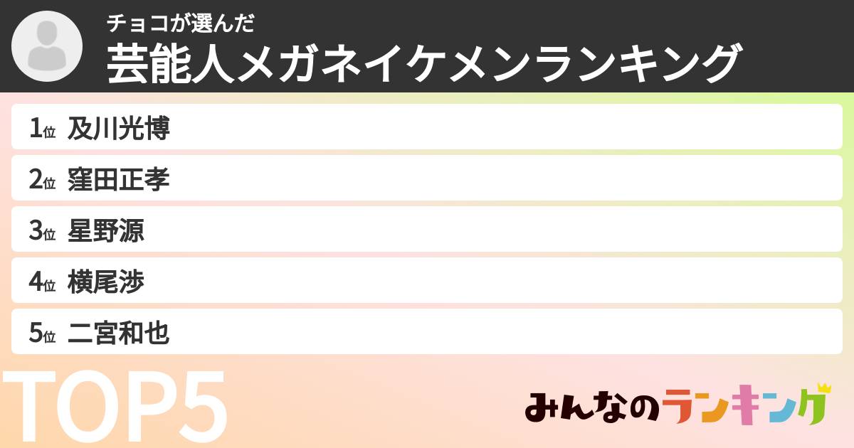 チョコさんの「芸能人メガネイケメンランキング」