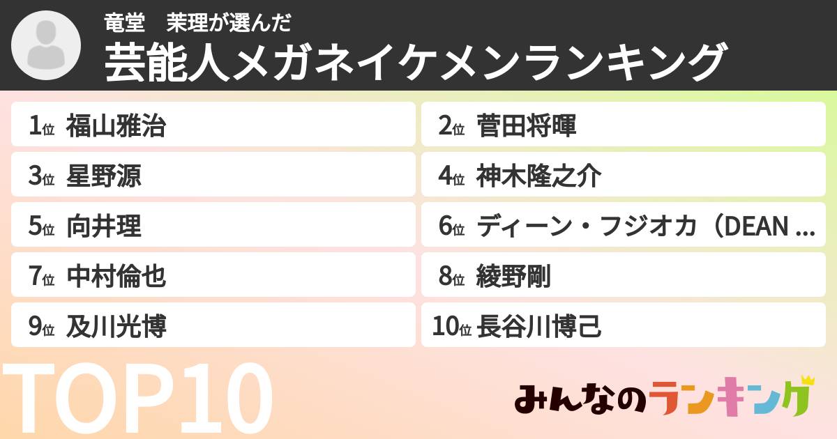 竜堂 茉理さんの「芸能人メガネイケメンランキング」