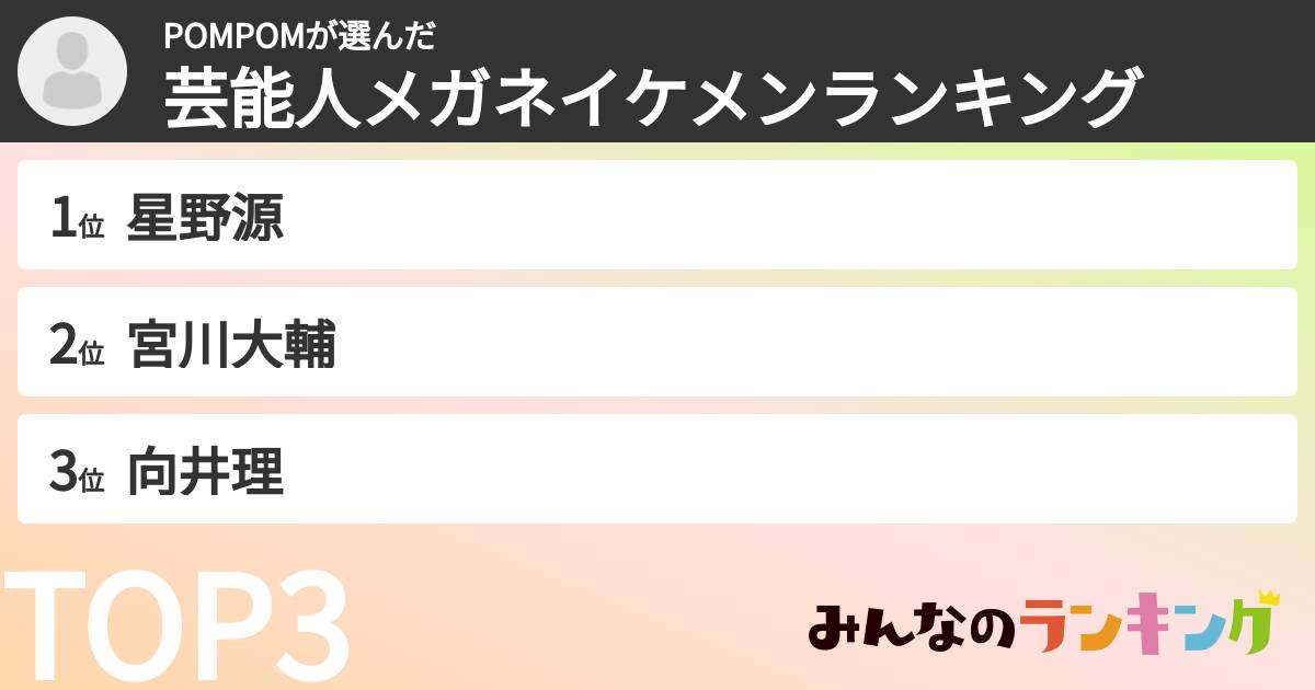 POMPOMさんの「芸能人メガネイケメンランキング」