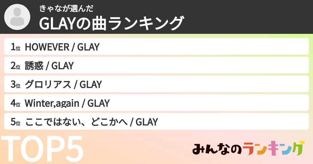 きゃなさんの「GLAYの曲ランキング」