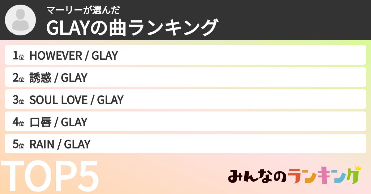 マーリーさんの「GLAYの曲ランキング」