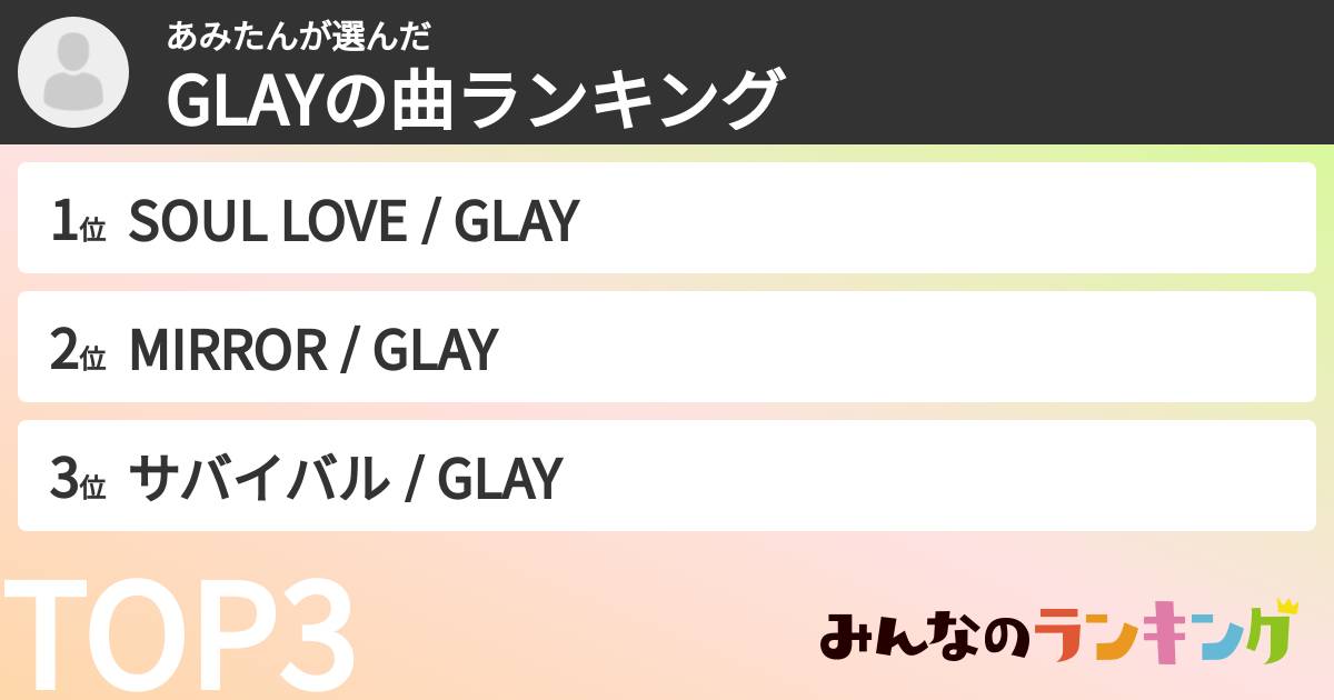 あみたんさんの「GLAYの曲ランキング」