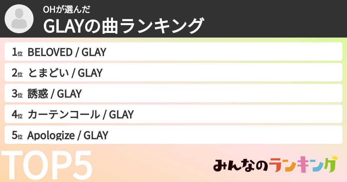 OHさんの「GLAYの曲ランキング」