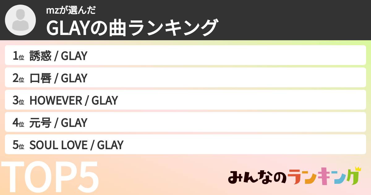mzさんの「GLAYの曲ランキング」