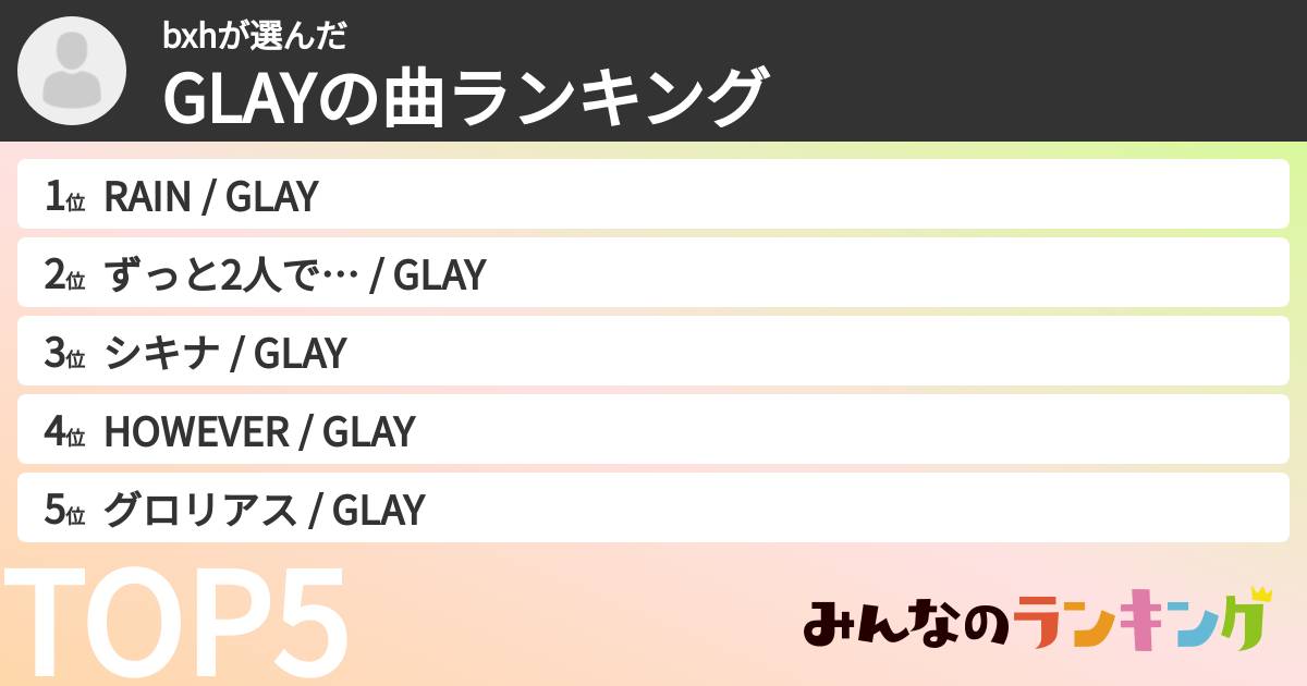 bxhさんの「GLAYの曲ランキング」