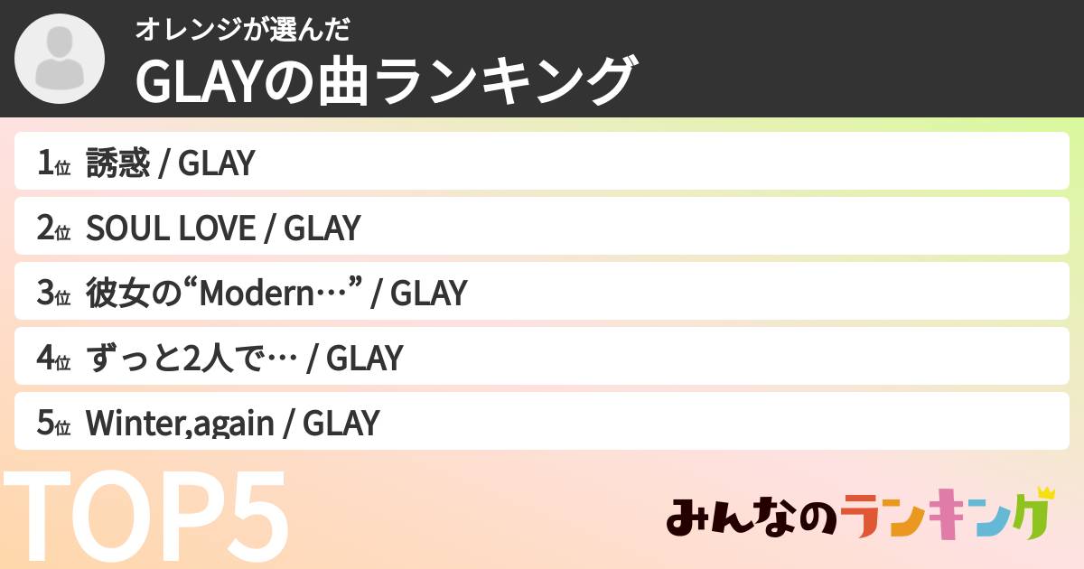 オレンジさんの「GLAYの曲ランキング」