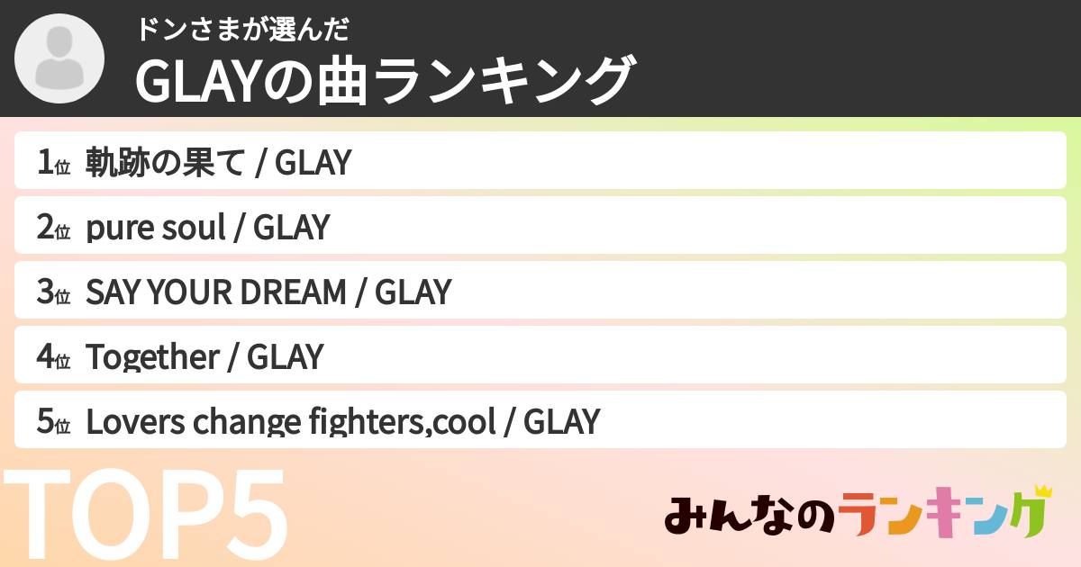 ドンさまさんの「GLAYの曲ランキング」