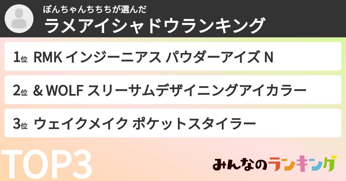 ぽんちゃんちちちさんの「ラメアイシャドウランキング」