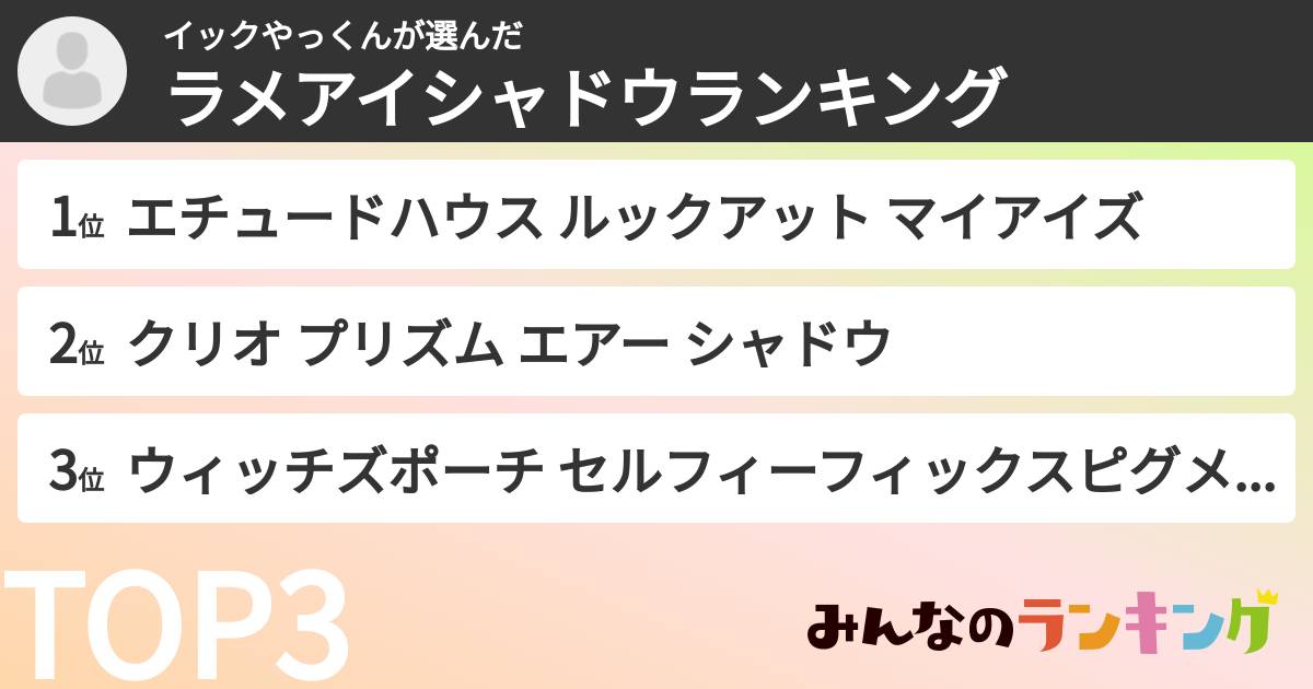 イックやっくんさんの「ラメアイシャドウランキング」