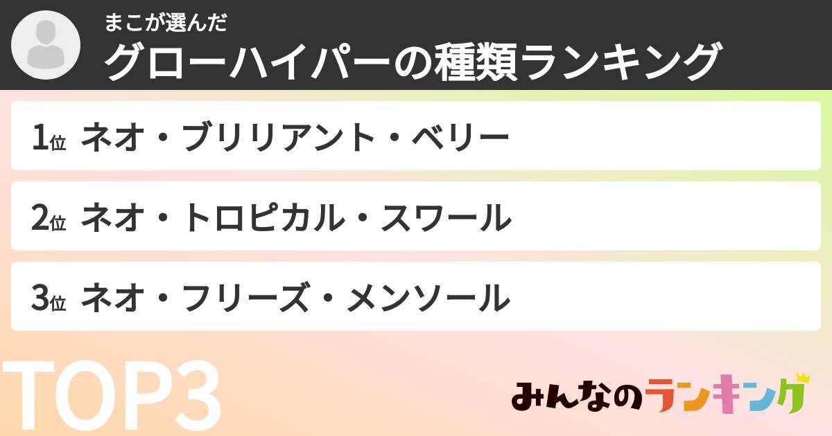 まこさんの「グローハイパーの種類ランキング」