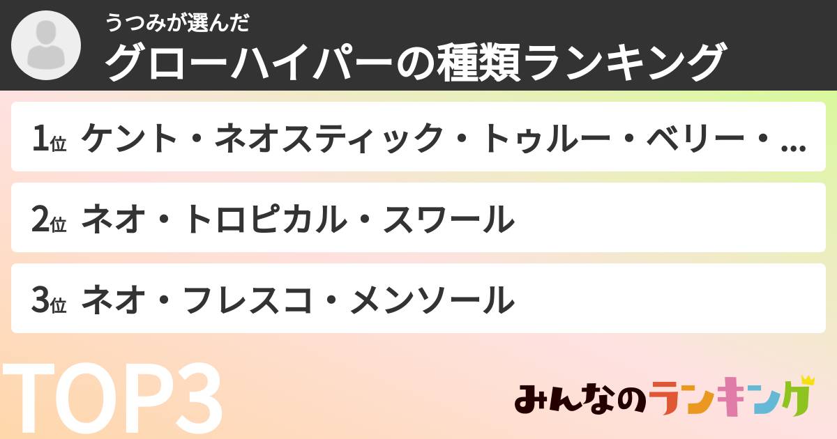 うつみさんの「グローハイパーの種類ランキング」