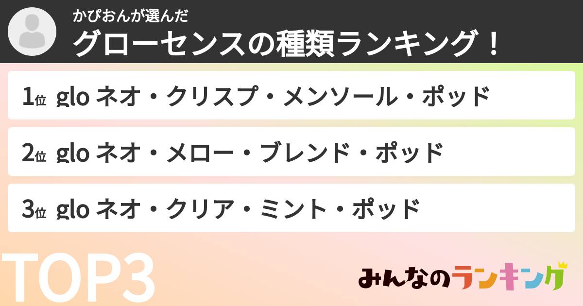 かぴおんさんの「グローセンスの種類ランキング！」