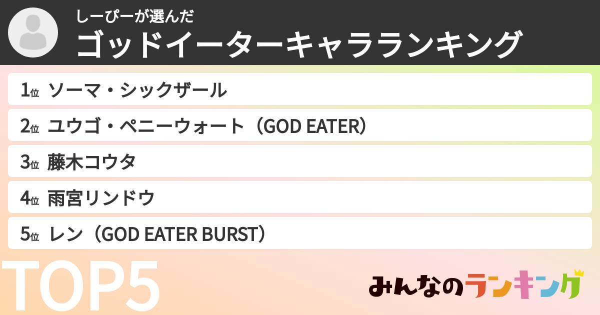 しーぴーさんの「ゴッドイーターキャラランキング」