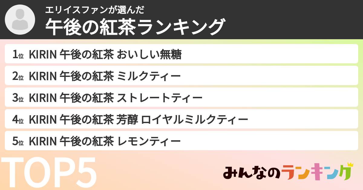 エリイスファンさんの「午後の紅茶ランキング」