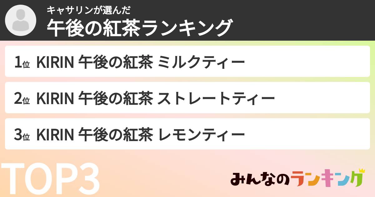 キャサリンさんの「午後の紅茶ランキング」